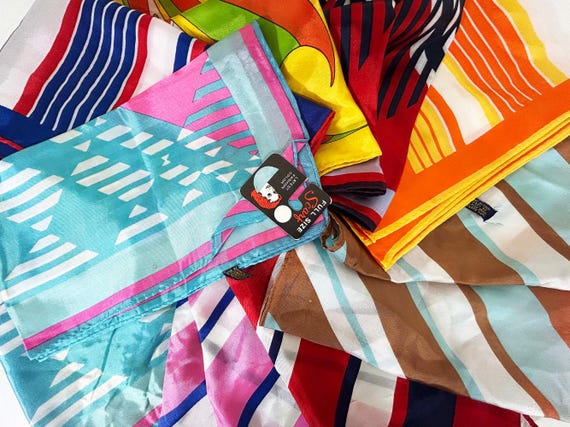 Vintage Mod Scarf Headwrap Colorful Rainbow Headband New Old Stock - Sold Individually 1960s 1970s