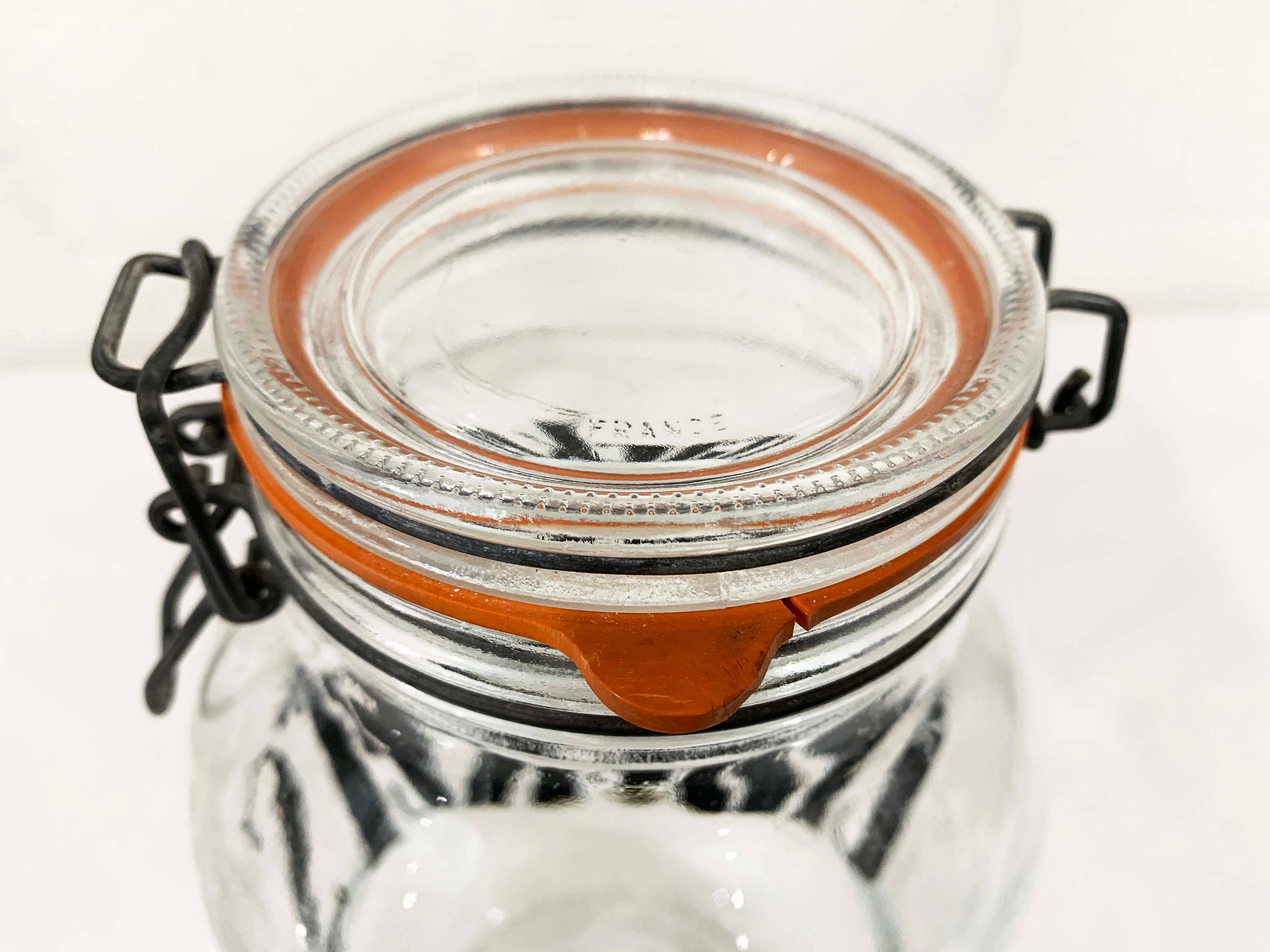 Vintage Glass Cracker Jar Kitchen Canister MCM Typography Storage 3 Liter Glass Crackers France