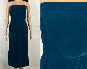 Vintage Teal Velvet Dress: Strapless 1960s Cocktail Party XS