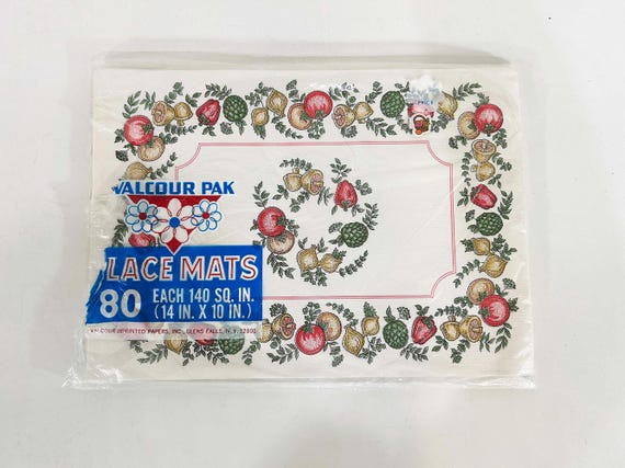 Vintage Paper Placemats Merry Mushroom Table Placemat 1980s Retro Kawaii Kitsch Kitschy Valcour Pak Disposable Place Mats Floral Veggies NOS