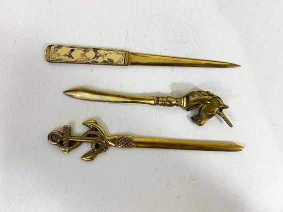 Vintage Brass Letter Openers Office Desk   Sold Individually   Anchor Unicorn Hummingbirds