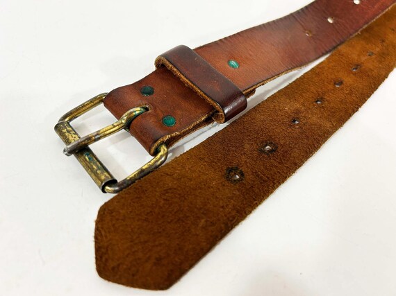 Vintage Leather Belt Western Cowgirl Cowboy Rockabilly Southwestern Brass Buckle 1970s