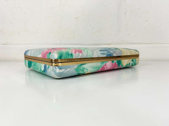 Vintage Floral Jewelry Box Velvet Earring Ring Case Pastel Clamshell Necklace Storage 1980s