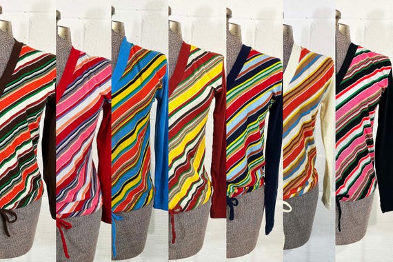 Vintage Chevron Knit Sweater Rainbow Pullover Jumper Long Sleeved Helen Sue 1970s Small XS