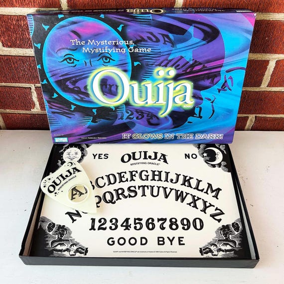 Vintage Ouija Board Game Planchette Box Mystifying Oracle Glow in the Dark Psychic Spirit Talking Collectible Salem MA 1990s 1998 90s