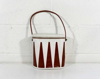 Vintage Mod Purse Brown White Geometric Bag 1960s Structured Vinyl Lunch Box