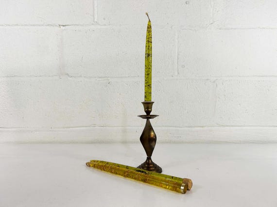 Vintage Yellow Lucite Faux Candle Set: MCM Gold Fleck Candles, Set of 3