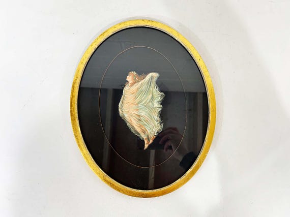 Antique Oval Framed Lithograph Bacchante Nymph Goddess Priestess Mythology Italy Litho Print Art Danseuse de Pompei Dancer 1800s