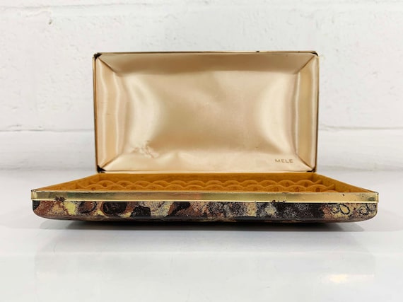 Vintage Mele Jewelry Box Velvet Earring Case Brown Yellow Gold Travel Hard Clamshell Retro Necklace Storage 1960s