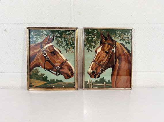 Vintage Framed Horse Paint By Numbers Set, Equestrian Art, 1970s Decor