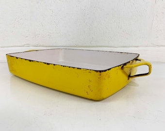 Vintage Dansk Kobenstyle IHQ Yellow Enamel Rectangular Baking Casserole Dish Roasting Pan Koben Danks France 10x13 Mid-Century Kitchen 1960s