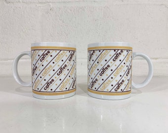 Vintage Coffee Mugs Set of 2 Pair Mug 1990 Cup Coffee Tea Brown Tan Houston Foods Retro Fun Gift Father's Day Dopamine Decor 1990s 90s