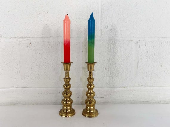 Vintage Brass Candle Holders Pair Candlesticks Retro Decor Mid-Century Hollywood Regency Candleholder Bubble Made in Japan Wedding Mantel