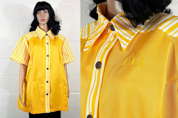 Vintage McDonald’s Uniform Shirt 1976 Crest 1970s 70s Yellow White Fast Food Restaurant NOS Deadstock Plus Curvy Volup 3XL 3X 2XL 2X