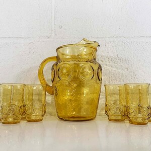 Vintage Yellow Water Goblets, Set of 8 Drinking Glasses - Mendez Manor