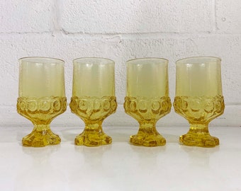 Vintage Franciscan Madeira Yellow Cornsilk Golden Water Goblet Mid Century Set of 4 Glassware 1960s Barware Cocktail