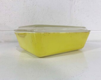 Vintage Pyrex Yellow Refrigerator Dish Primary Glass Mid-Century Retro Casserole 503-B 1.5 Quart Made in USA Ovenware 1960s 60s Fridge