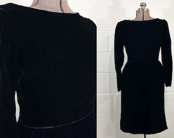 Vintage 60s Black Velvet Cocktail Dress Long Sleeve Party Mod XS
