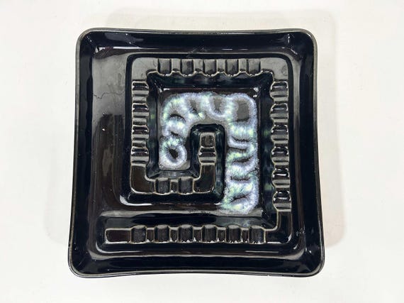 Vintage Royal Haeger Ashtray: Black Drip Glaze Square Bowl, MCM Decor