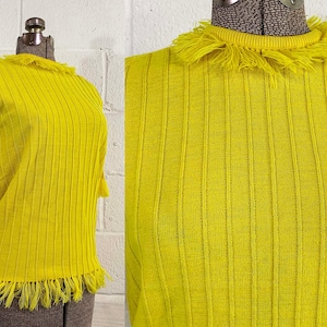 Vintage Yellow Sweater 3/4 Sleeve Knit Sunshine Mod 1970s Ribbed Helen Sue Medium