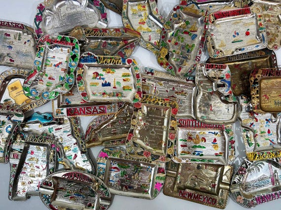 Vintage US State Souvenir Ashtray Dish Made in Japan Mid Century Travel Tchotchke 1970s