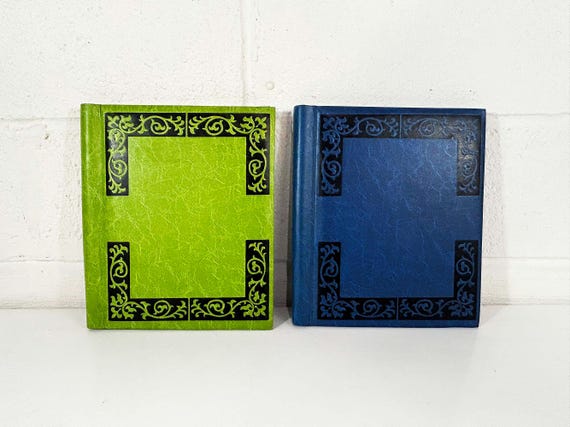 Vintage Pair of Photo Albums Lime Green Navy Blue Album Vacation Scrapbook Memories Book 1970s Photography Photographer Gift Polaroid 70s