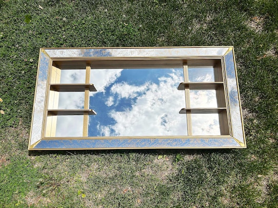 Vintage MCM Gold Mirror Large Shadow Box Wall Shelf Hollywood Regency 1960s Illinois Moulding Co