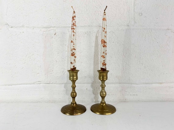 Vintage Brass Candle Holders Pair Candlesticks Retro Decor Mid-Century Hollywood Regency Candleholder Wedding