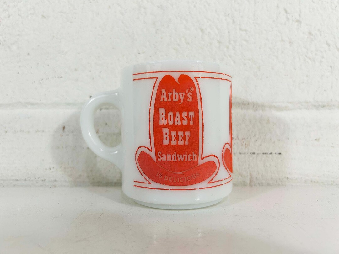 Vintage 1970s Arby's Coffee Mug Milk Glass Cowboy Hat Sign Iconic Pop ...
