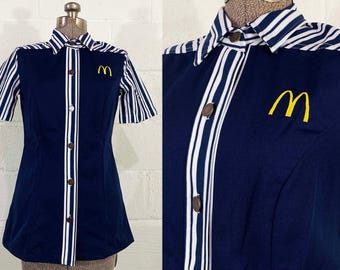 Vintage 1976 Mcdonald's Uniform Shirt: Navy Blue Crest