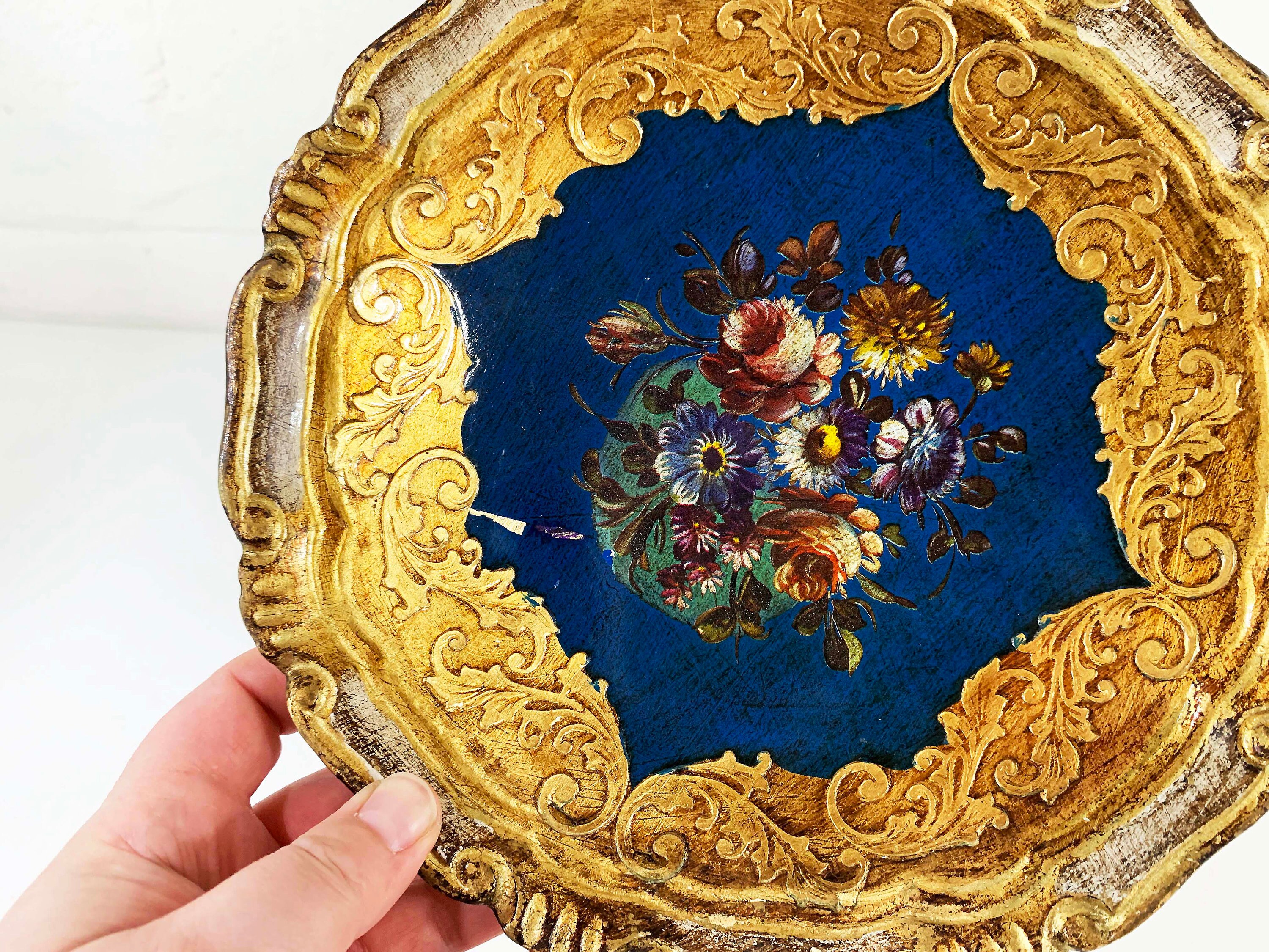 Vintage Italian Serving Trays Florentine Hand Painted Gold Red Cocktail ...