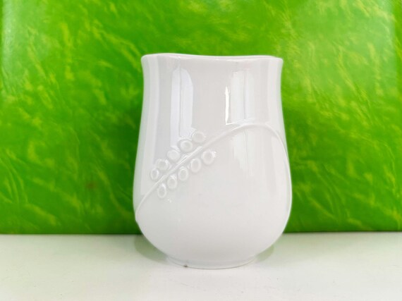 Vintage Dansk Sugar Bowl Lid Lidded Coffee Tea Mid Century Mid-Century Kitchen White Embossed Spiraling Plant Acacia VIV LP Japan 1980s
