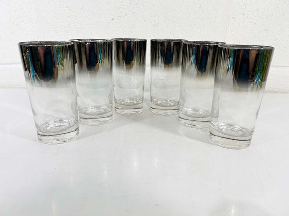 Vintage Silver Ombre Glasses Set of 6 Dorothy Thorpe Fade Highball Rocks 1950s Mad Men Retro Barware Cocktail