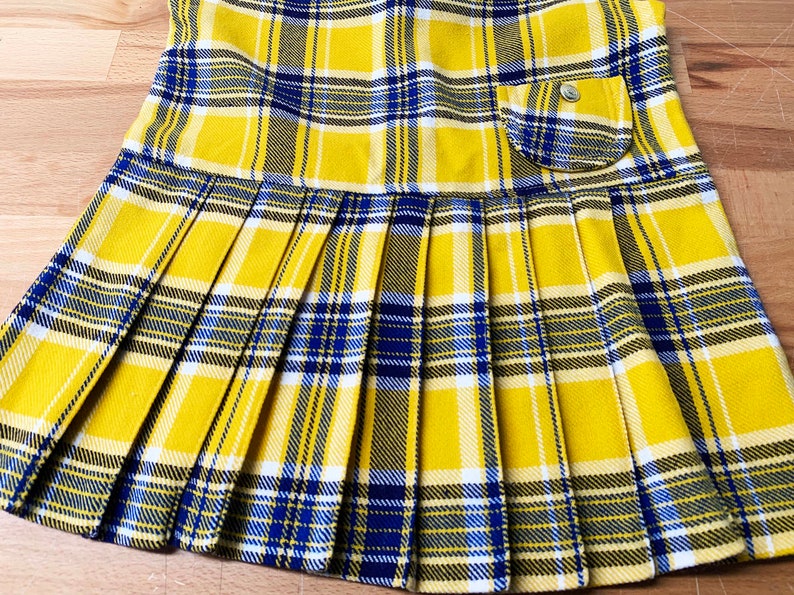 Vintage Children's Yellow Dress Plaid Pleated Skirt Kid's Sleeveless Girl's Dress Children Blue Navy 1960s 60s image 4