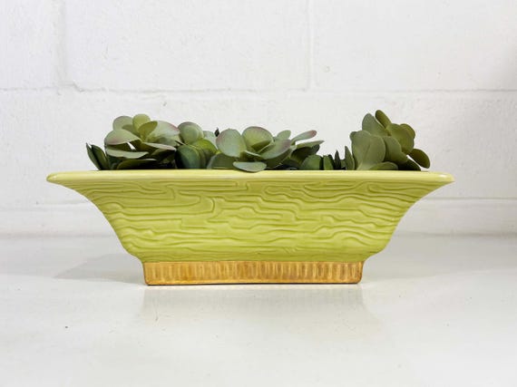 Vintage Stanfordware Planter Chartreuse Green Gold Mid-Century Pottery Pot Mid Century Modern USA 1950s 1960s MCM