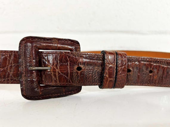 Vintage Leather Belt Joan & David Western Cowgirl Rockabilly Country Alligator Snakeskin Large 1990s