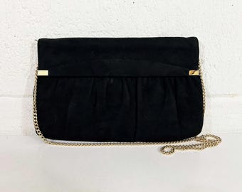 Vintage Wildleder Geldbörse Umhängetasche Schwarz Samt Kette Umschlag Clutch Abend 1970er 1980er Jahre
