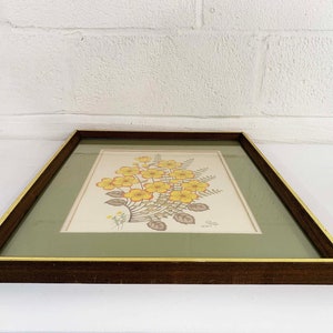 Vintage Framed Floral Print Olivia Francis Frame Lithograph Litho Yellow Flowers 1981 1980s image 8