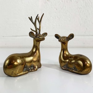 Vintage Brass Deer Figurines Set of 2 Reindeer Pair Mid-Century Holiday Christmas 1960s 1970s