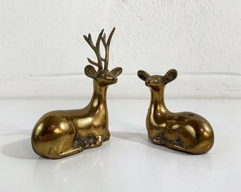Vintage Brass Deer Figurines Set of 2 Reindeer Pair Mid-Century Holiday Christmas 1960s 1970s
