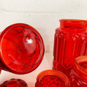 Vintage LE Smith Red Moon & Stars Glass Canisters Set of 4 Kitchen Canister Food Storage MCM Glassware 1960s Retro Cookie Jar image 9