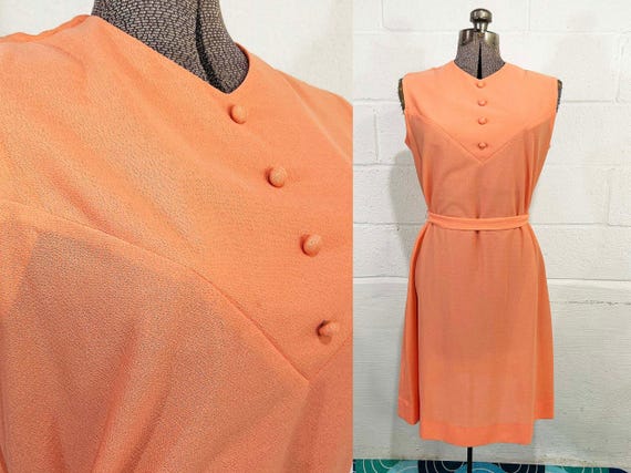 Vintage Peach Dress Mod Style Mr. Simon 1960s Sleeveless Orange Sherbet Midi 60s Large