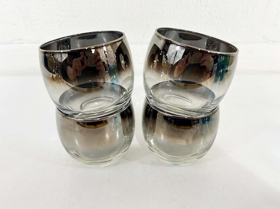 Vintage Silver Ombre Glasses Dorothy Thorpe Roly Poly Lowball Rocks Barware Cocktail Mid-Century Set of 4 Vitreon Queen Lusterware 1960s