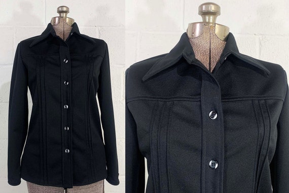 Vintage Madison Wardrobe Maker Shirt Top Black Long Sleeve Shirt Blouse Top Mod Minx TV Movie Costume Small Medium 1970s