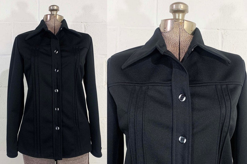 Vintage Madison Wardrobe Maker Shirt Top Black Long Sleeve Shirt Blouse Top Mod Minx TV Movie Costume Small Medium 1970s image 1