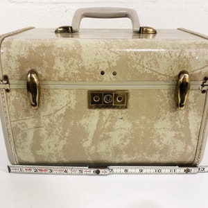Vintage Samsonite Streamlite Train Case Make Up Bag Suitcase Makeup Case Overnight Bag Luggage Travel 1950s Mirror Vanity 1940s Beige Ivory image 8