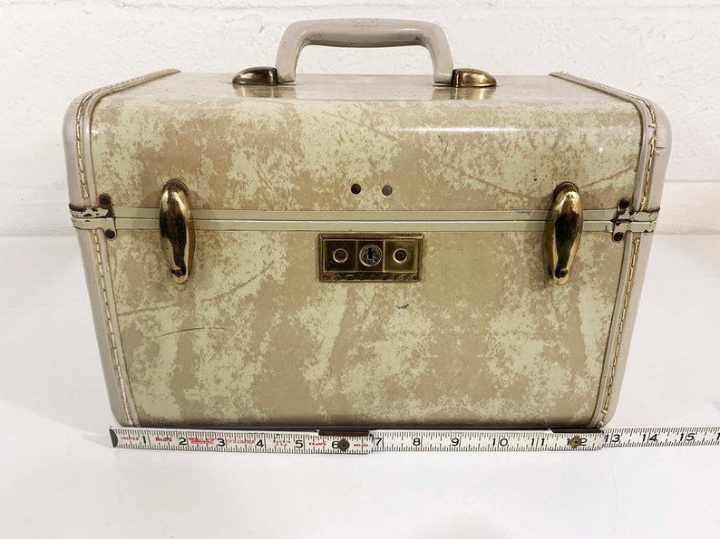 Vintage Samsonite Streamlite Train Case Make Up Bag Suitcase Makeup Case Overnight Bag Luggage Travel 1950s Mirror Vanity 1940s Beige Ivory image 8