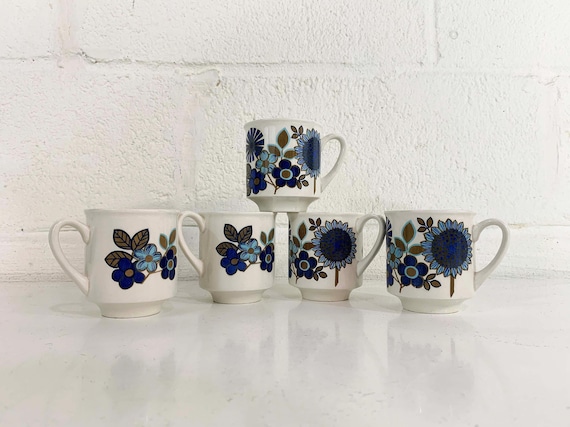 Vintage Hawaii Cup WH Grindley 1960s Mug England Floral Blue Flower Power Coffee Tea Cup Mid Century Modern Boho Flowers Dainty Cute Kawaii