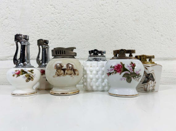 Vintage Table Lighter Mid Century Floral Dogs Ducks Ceramic Fenton Milk Glass Hobnail Japan 1960s
