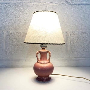 Vintage Small Pink Table Lamp Ceramic Light Decor MCM Rose Mid-Century Shade Accent Lighting Bedroom 1960s 1950s image 2